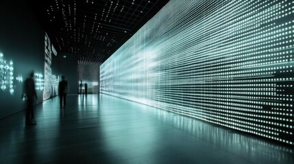 Exploring a luminous art installation: digital patterns illuminate a modern gallery
