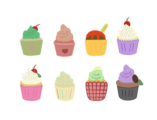 set of cupcakes.  Delicious cupcakes. Vector illustration design
