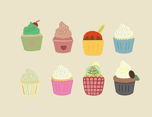 set of cupcakes.  Delicious cupcakes. Vector illustration design