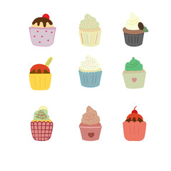 set of cupcakes.  Delicious cupcakes. Vector illustration design