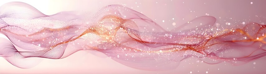 Obraz premium An ethereal swirl of soft pink and orange hues, creating a dreamy abstract design filled with shimmering sparkles that evoke a sense of calm and serenity.