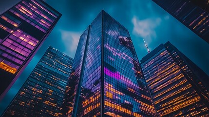 Illuminated Skyscrapers at Night Cityscape