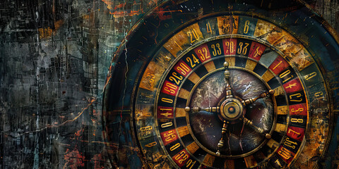 Distressed Roulette Wheel and Textured Background