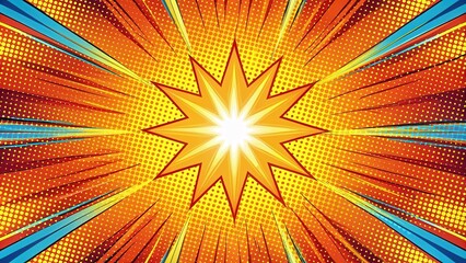 Fototapeta premium Dynamic comic book action layout background with power effects and halftone dots, comic book, action, layout, background, power
