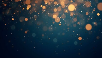 Fondo abstracto azul oscuro y dorado con partículas y luces de Navidad