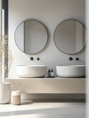 White minimalist bathroom with two sinks