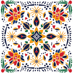 Fototapeta premium Colorful Floral Pattern with Geometric Design Elements