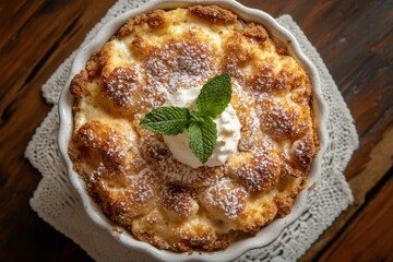 Delicious Crumble Dessert with Whipped Cream and Mint