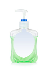 Wash hand water color green bottle isolated on white background