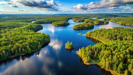Naklejka premium Beautiful aerial view of the scenic Boundary Waters Canoe Area Wilderness in Minnesota , wilderness, lakes, canoeing
