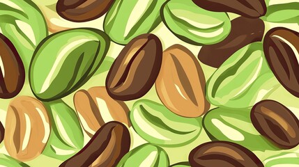 Fototapeta premium bean seamless pattern coffe bean peanut green brown with green background