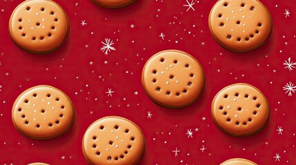 Fototapeta premium christmas cookies seamless pattern in red background and xmas decoration