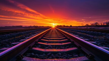 Vibrant sunset over railway tracks