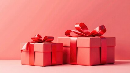 multicolored, gift boxes in a beautiful festive wrapper, hearts free space for advertising, on a light background, three te