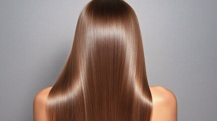 Fototapeta premium Back view of woman with long straight hair on a simple color background. Hair care concept.