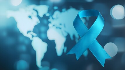 A Teal Awareness Ribbon Against A World Map Background