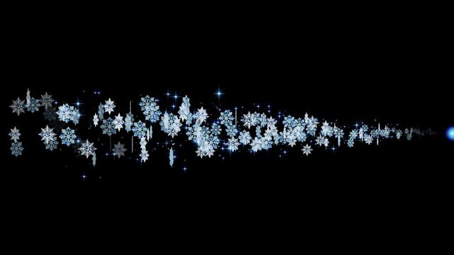 snowflakes and stardust flowing horizontally as particle trails, 4 types, straight and curved, with alpha channel
