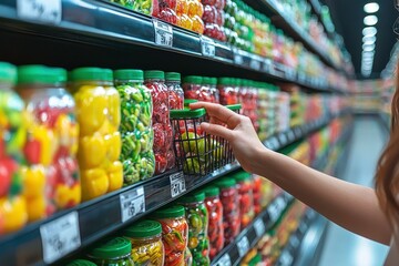 Close-Up of Hand Reaching for Grocery Items in Store
