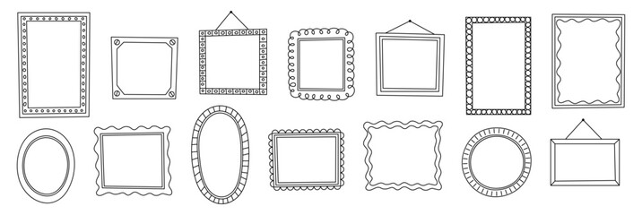 Hand drawn doodle frames. Doodle frames clipart isolated on white background. Black frames collection. Set of vintage scrapbooking borders