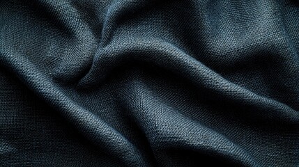 Fototapeta premium Dark Blue Textured Fabric: A Close-Up Study of Draped Linen
