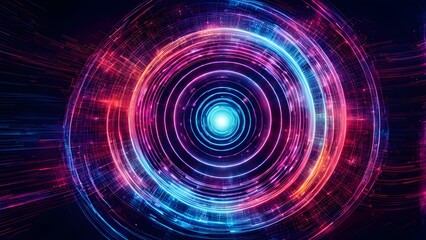 Fototapeta premium Abstract digital design with vibrant circular patterns and glowing light effects.