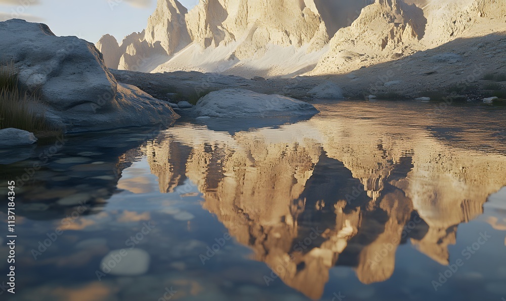 Wall mural Mountain Reflection In Calm Still Water At Sunset