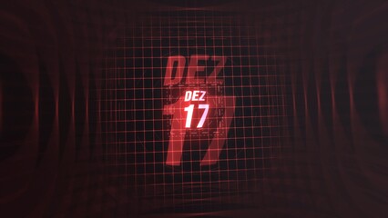 17 Dezembro. Calendar with number and month in neon red with grid background. 4k. 