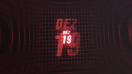 19 Dezembro. Calendar with number and month in neon red with grid background. 4k. 