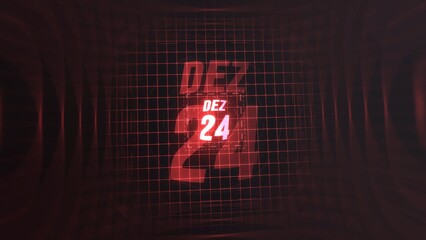 24 Dezembro. Calendar with number and month in neon red with grid background. 4k. 