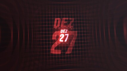 27 Dezembro. Calendar with number and month in neon red with grid background. 4k. 