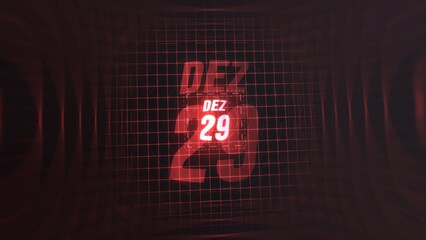 29 Dezembro. Calendar with number and month in neon red with grid background. 4k. 