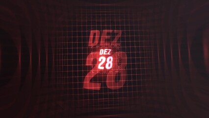 28 Dezembro. Calendar with number and month in neon red with grid background. 4k. 