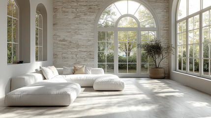 Serene Modern Living Room with Stone Wall 