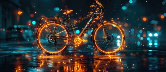 Fototapeta premium Glowing Bike in Cityscape