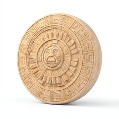 A circular stone artifact featuring intricate carvings, including a lion motif, symbolizing ancient cultural significance.