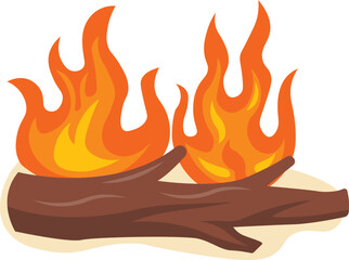 Wooden Campfire Illustration in Cartoon Design and Shape. Isolated on White Background