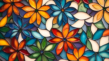 Colorful Floral Mosaic Artistic Glasswork Design