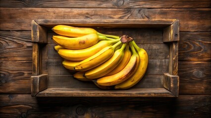 Bananas displayed in a rustic wooden box, bananas, fruit, wooden box, rustic, display, fresh, yellow, healthy, organic, agriculture