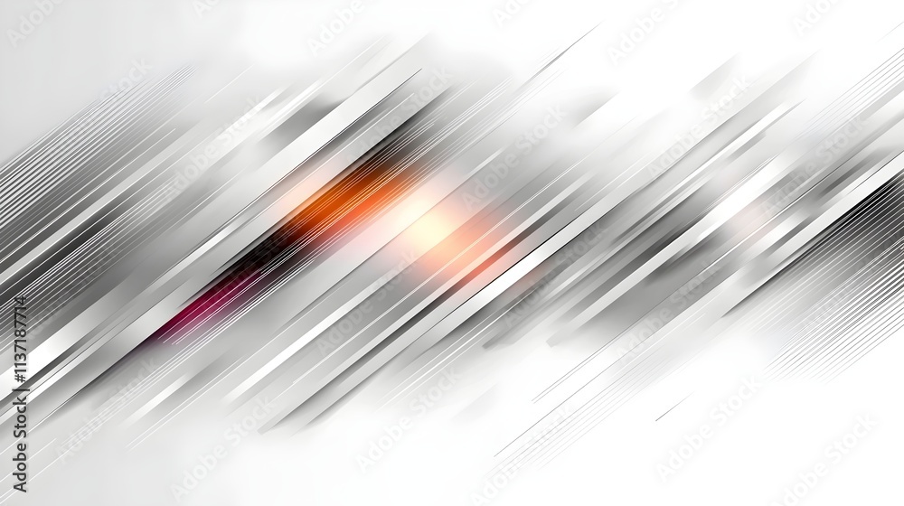 Poster an abstract composition featuring dynamic diagonal lines in shades of gray and hints of orange, crea