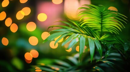 Tropical Plant with Bokeh Lights