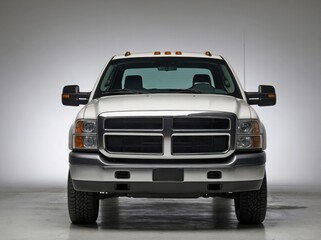 A modern pickup truck photographed directly from the front