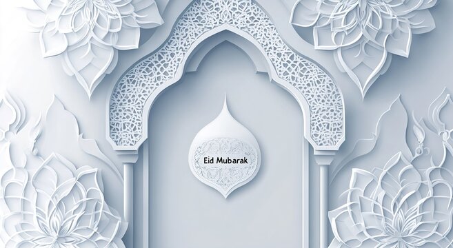 vector illustration of Eid al adha. Grey background with moon ,star, decorated lanterns. and the picture of mosques