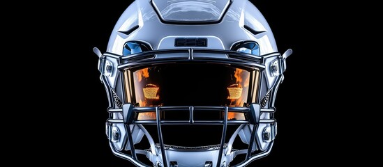 American football helmet with visor, isolated on black background.