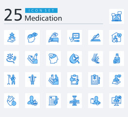Fototapeta premium MEDICATION ICON SET BLUE STYLE with therapeutic, telemedicine, alternative medicne, drug addiction, sleep medicine, medical devices, plastic surgery, palliative care and infectious disease