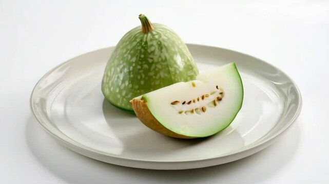 Rotate Plate with Winter melon white background. French pastry High quality HD 4K Video Clip