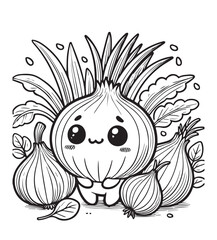 coloring page design onion in garden onions