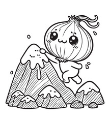 Coloring page design onion climb the mountain 