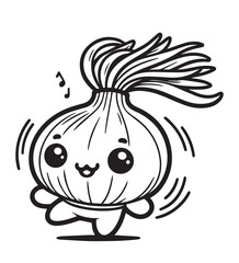 Coloring page onion in action illustration