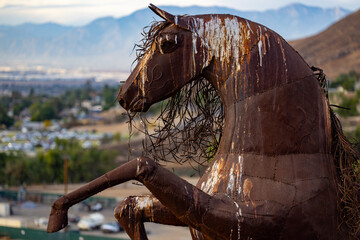 Horse sculpture overlooking "Horse Town" Norco in California