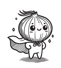 Coloring page design onion wearing cape 